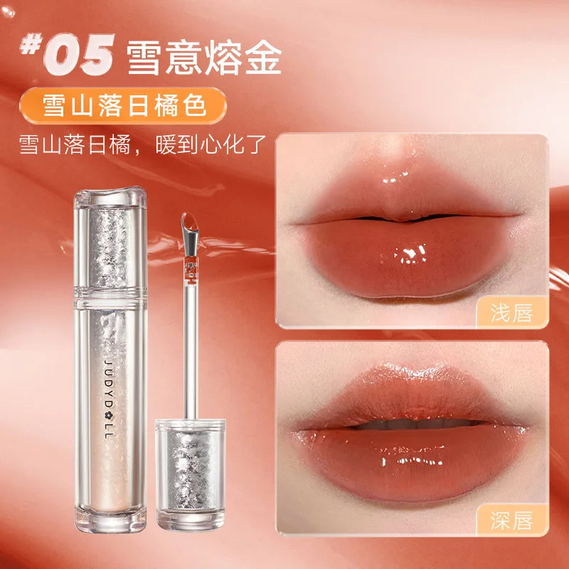 Judydoll Ice Iron Lip Glaze Lipsticks Non-Stick Cups Mirror Shine Watery Lip Lotion Metal Brush Head Makeup Cosmetics