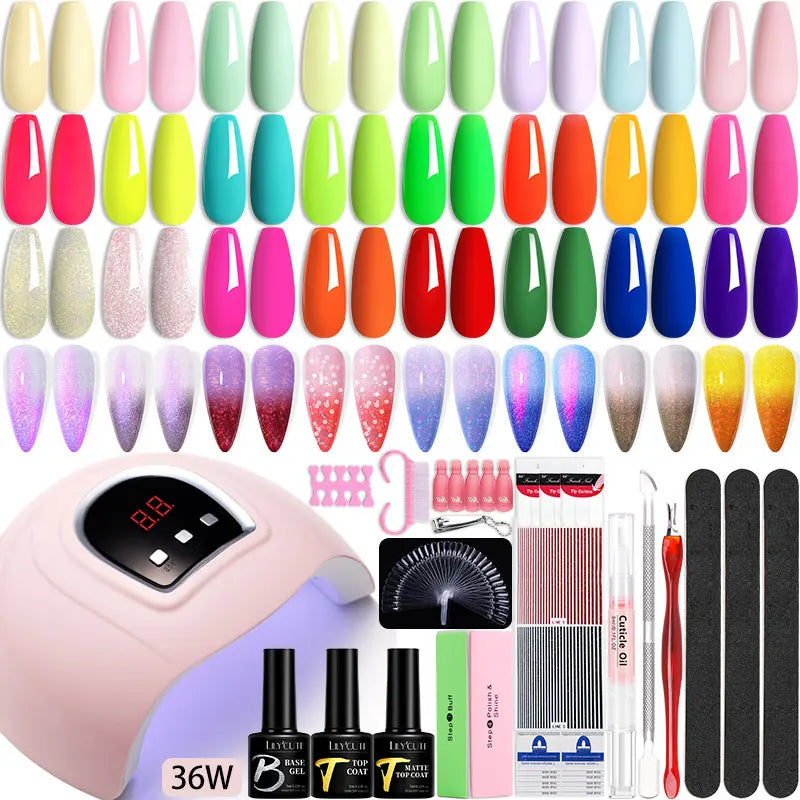 Manicure Set 32Colors Gel Nail Polish Set With UV LED Lamp Dryer Nail Art Vernis Semi Permanent UV Gel Set Nail Supplies Kit