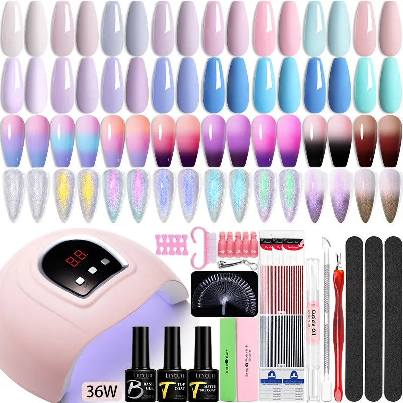 Manicure Set 32Colors Gel Nail Polish Set With UV LED Lamp Dryer Nail Art Vernis Semi Permanent UV Gel Set Nail Supplies Kit