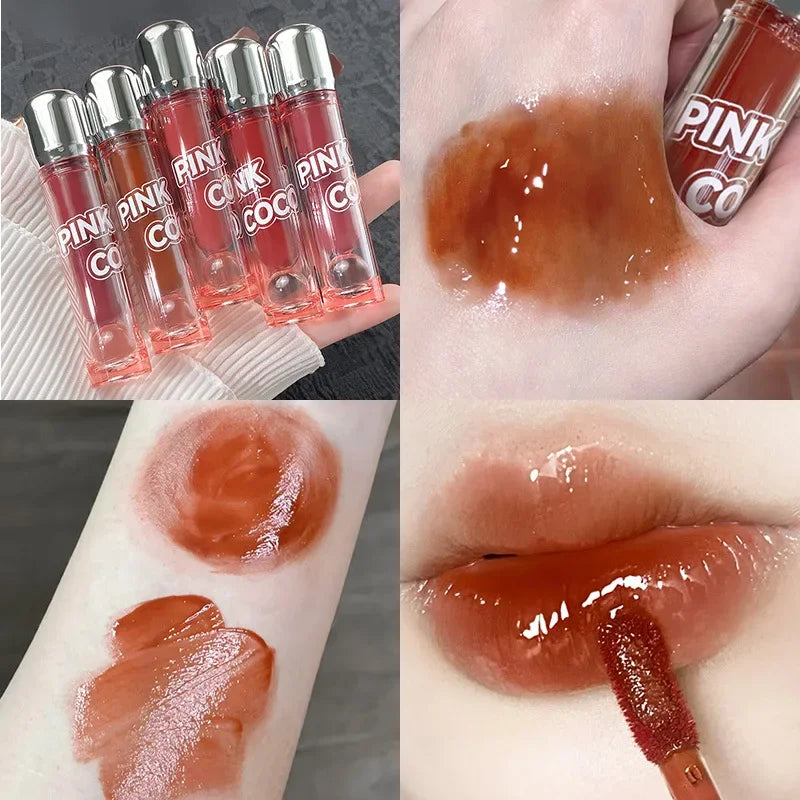 Mirror Glass Lip Tint Punk Dark Red Lip Inks Juice Lip Glaze Water Light Clear Lipstick Non Stick Cup Liquid Liptint Makeup