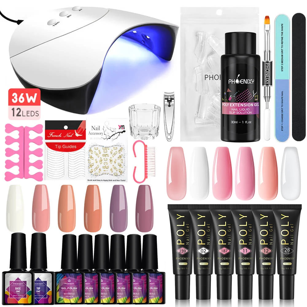 Manicure Set Gel Polish Set with UV LED Nail Lamp Poly Nail Gel Varnish Kit Quick Extension Gel Set Complete Nail Art Tools Kit