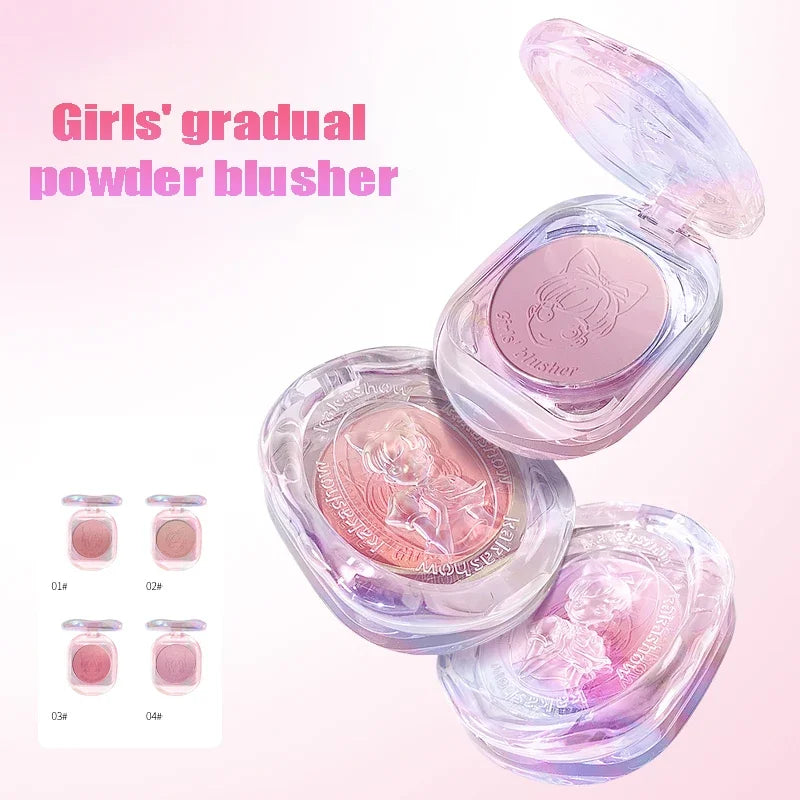 Girls' Gradual Powder Blusher Palette Crystal Shell Cosmetics Face Cheek Contour Blush Cream Makeup Rouge Tint Pink Peach Blush