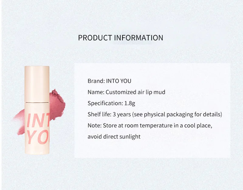 INTO YOU LIP MUD The Female Protagonist's Lips And Cheeks Are Dual Purpose Misted Face Mouth And Red Lip Beauty Cosmetics