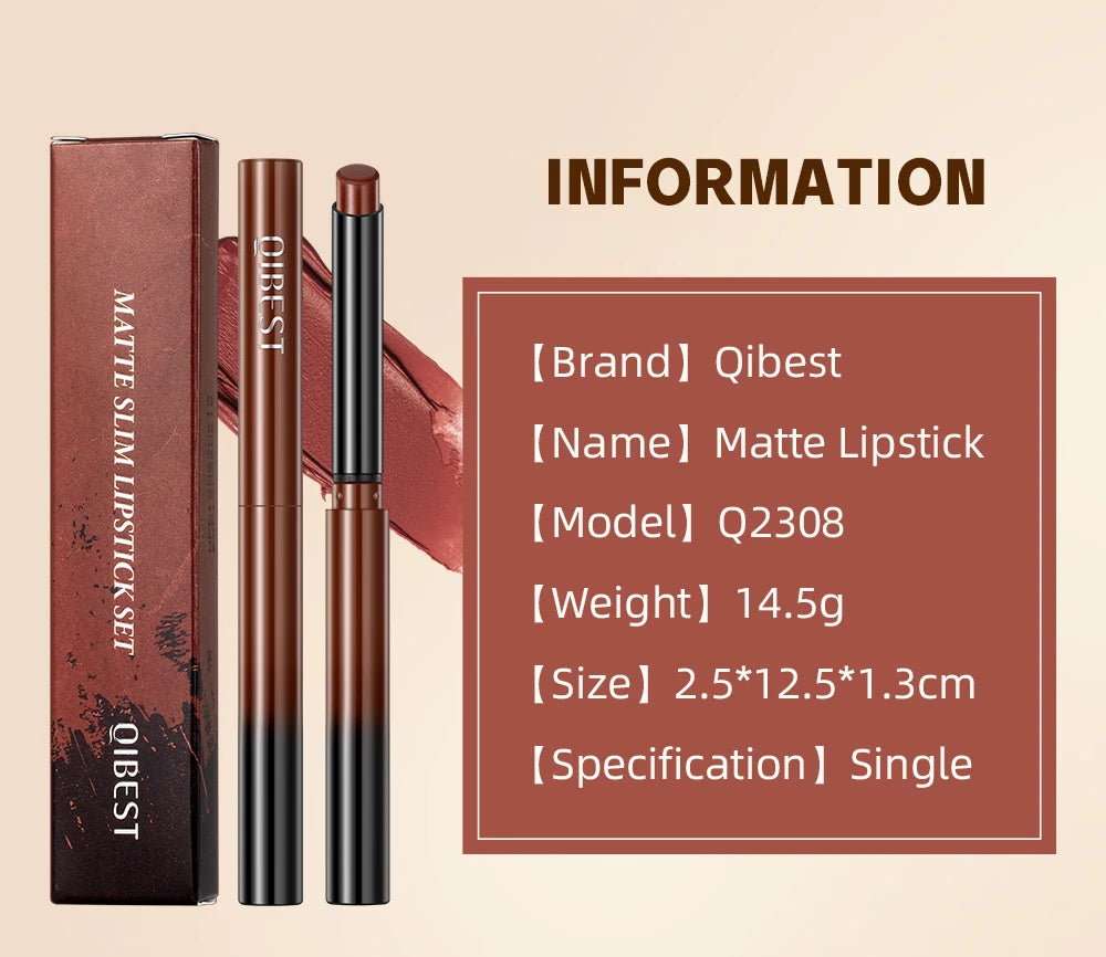 QIBEST 12 Colors Velvet Matte Lipstick Pen Cosmetics Lasting Nude Crayon Lipstick Moisturising Red Brown Lip Liner Pencil Makeup