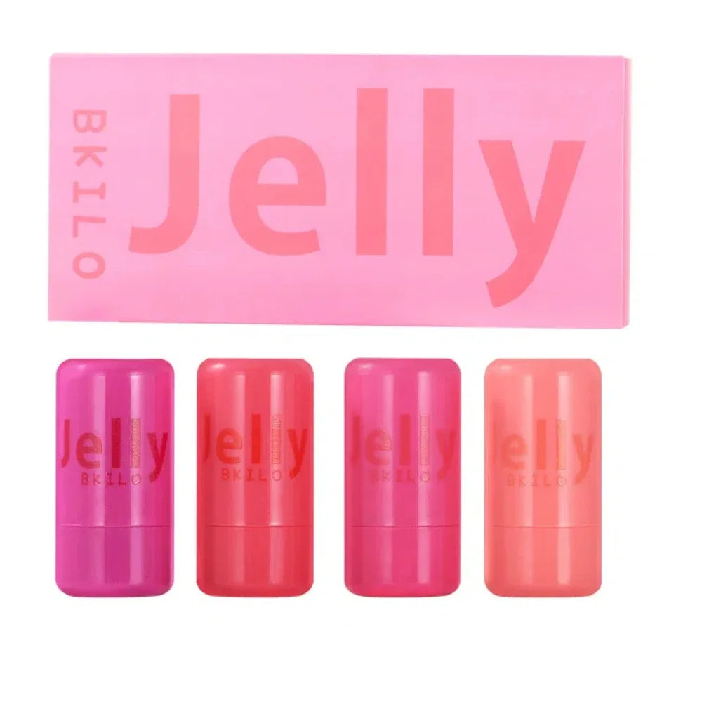 4pcs Set Jelly Cheek Blush Tint 3-in-1 Transparent Moisturized Blusher Facial Contour Rouge Lip Stick Long Lasting Rouge Makeup