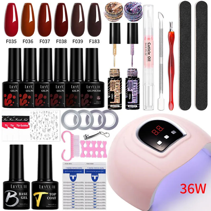 Manicure Set 32Colors Gel Nail Polish Set With UV LED Lamp Dryer Nail Art Vernis Semi Permanent UV Gel Set Nail Supplies Kit