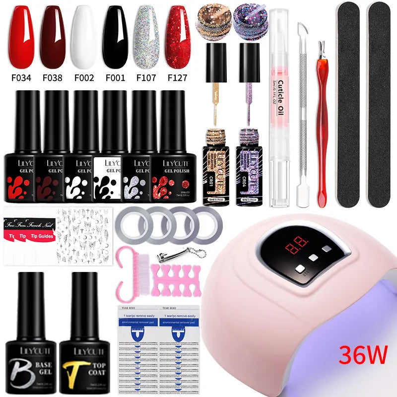 Manicure Set 32Colors Gel Nail Polish Set With UV LED Lamp Dryer Nail Art Vernis Semi Permanent UV Gel Set Nail Supplies Kit