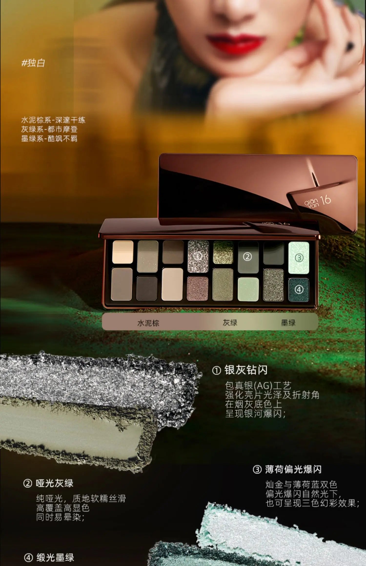 Qianyan 16 Colors Eyeshadow Matte Pearlescence Explosive Flash Plate Powder Black Qian Yan Cheeryep Cowherd Sequins Halloween