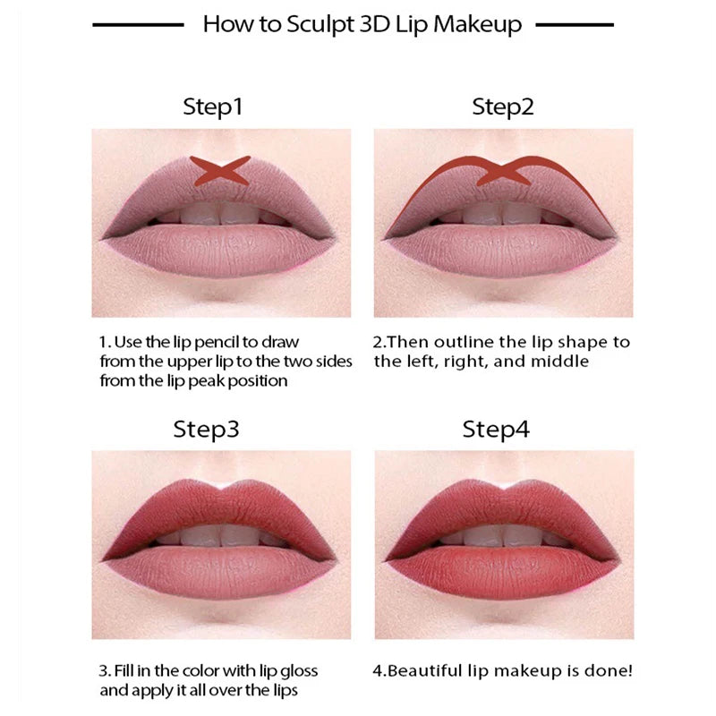 Nude Matte Lipstick Pencil multifunctional14 Color Long-lasting Waterproof Lip Pencil High Pigmented Lip Liner Lip Makeup Tool