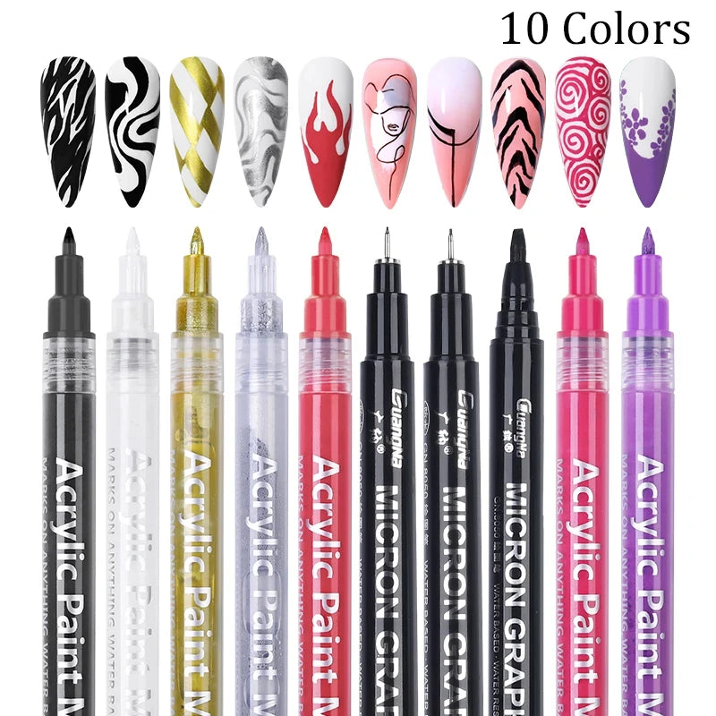 1Set Nail Art Drawing Pen Graffiti Nail Acrylic Pen Waterproof Painting Liner DIY 3D Abstract Line Nail Art Beauty Tool Manicure