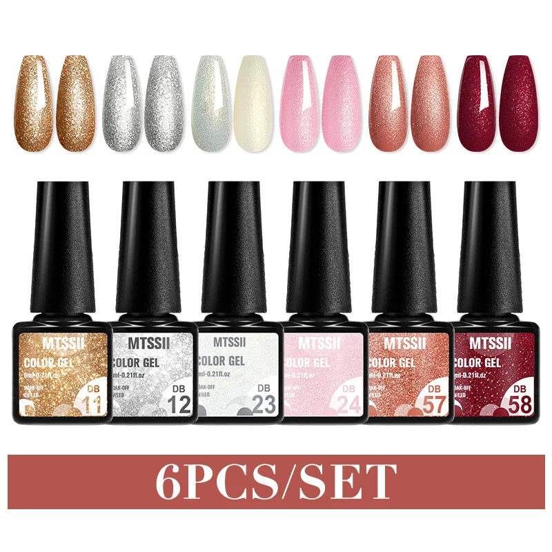 6Pcs Red Series Gel Nail Polish Set Winter Colors Semi Permanent Varnish Soak Off UV LED Gel Nail Art Manicure Base Top Coat Kit