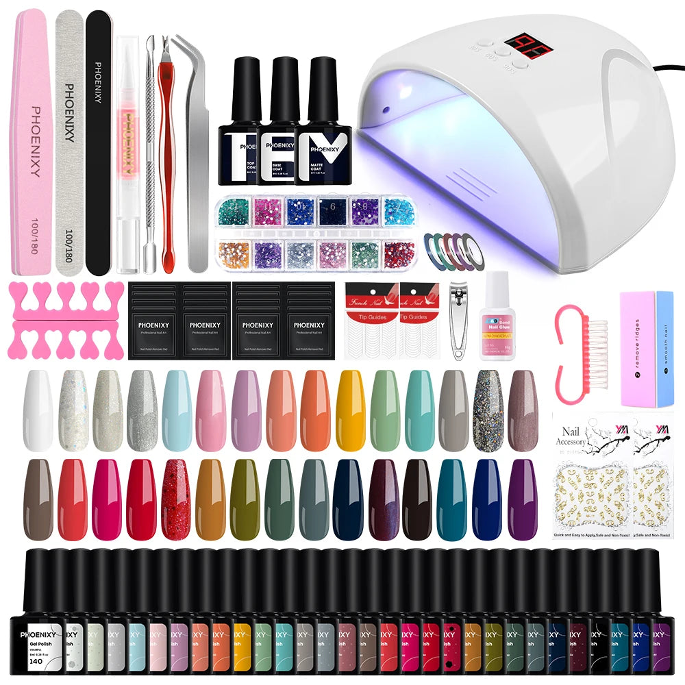 Nail Art Starter Set 30pcs Gel Nail Polish with 80W UV LED Drying Lamp Nail Polish Set Complete Full UV Gel Varnish Manicure Kit