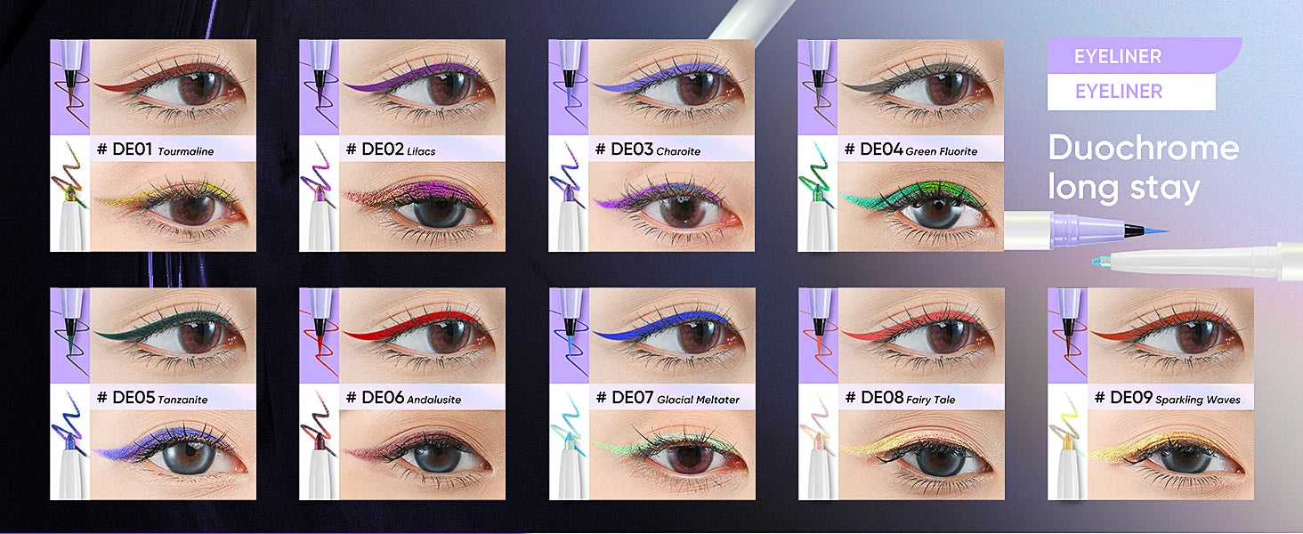 CHARMACY 2 in 1 Duochrome Eyeliner Gel Pencil Double Head Waterproof Eye Liner Long Lasting Cruelty-free Multichrome Eye Makeup