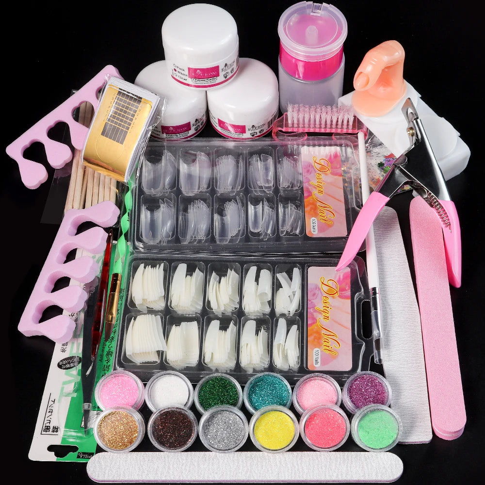 Nail Art Crystal Powder Set With 6W Nail LED Lamp For DIY Extended Carving Nail Polish Machine Tools Scholar Complete Tool Kits