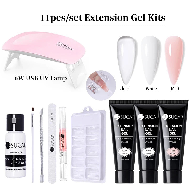 UR SUGAR 15ml Extension Gel Set Kits Semi Permanent Acrylic Hard Gel White Clear Nude Gel Nail Polish Nail Art Construction Gel