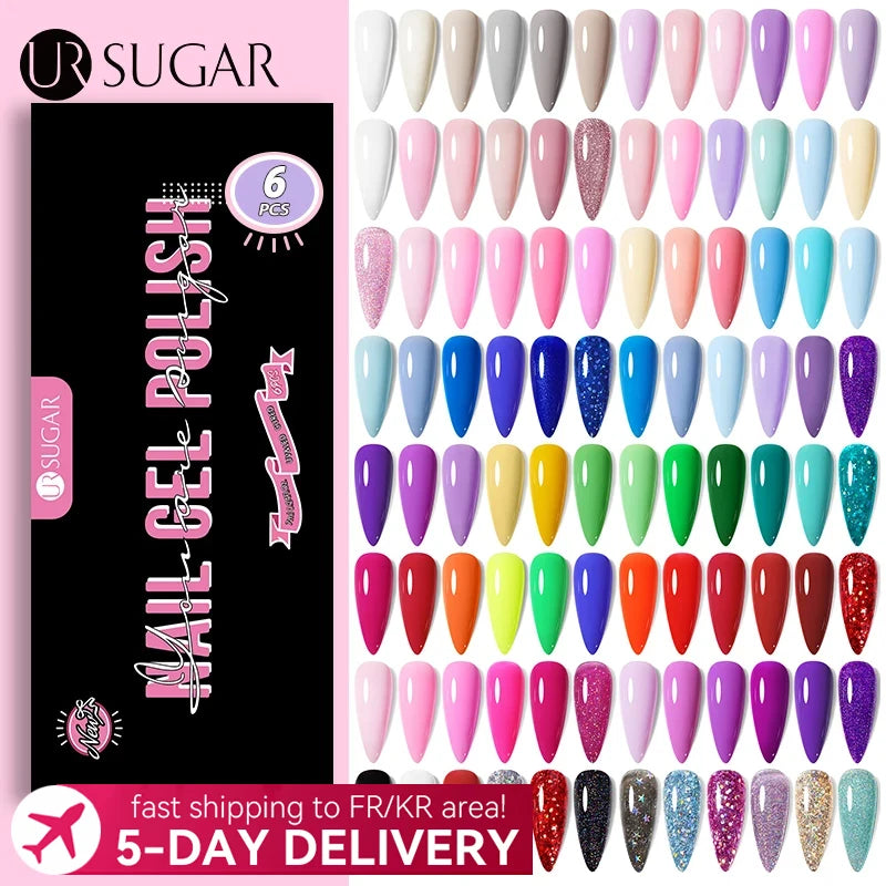 UR SUGAR 6Pcs Color Gel Nail Polish Kit 7ml Glass Bottle Soak Off UV LED Nails Varnish Gel Whole Set Semi Permanent Nail Art Gel