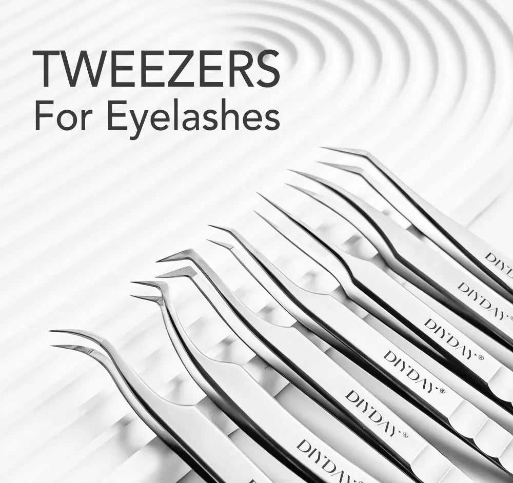 DIYDAY Eyelash Extension Tweezers Stainless Steel Eyebrow Precision Tweezers Fiber Tip Volume Isolation Lashes Extension Tweezer