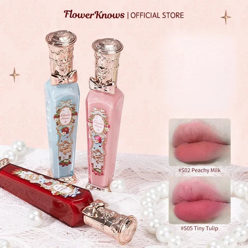 Flower Knows Strawberry Rococo Series Cloud Lip Cream Long Lasting Moisturizer Lip Tint Cosmetics Lip Gloss for Women Cosmetic