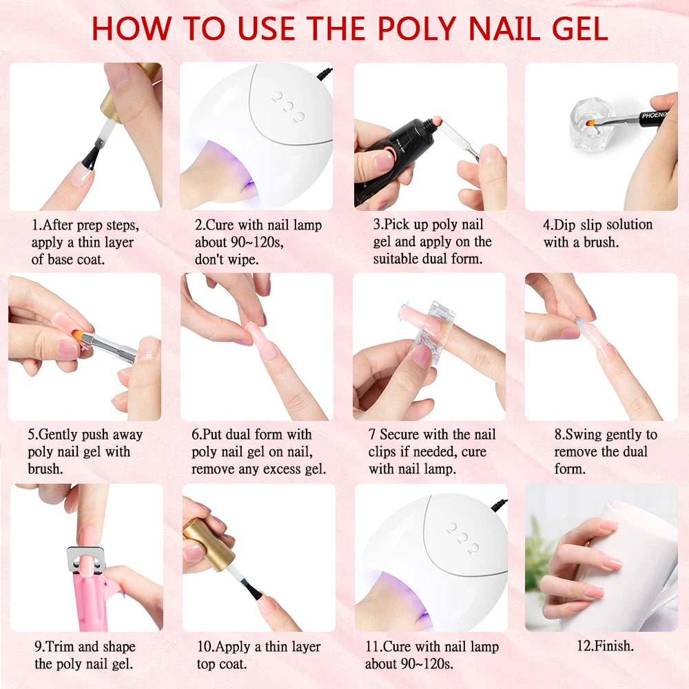 Manicure Set Gel Polish Set with UV LED Nail Lamp Poly Nail Gel Varnish Kit Quick Extension Gel Set Complete Nail Art Tools Kit