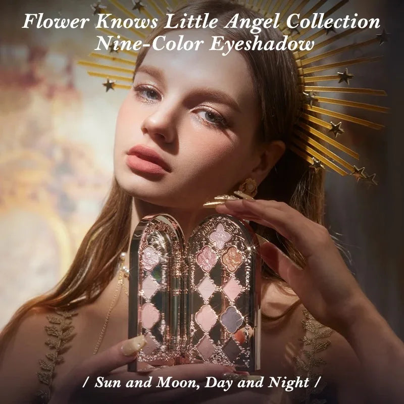 Little Angel Flower Knows Eyeshadow Palette Eye Glitter Make Up Palette Long Lasting 9 Color Eye Shadow For Girl And Women