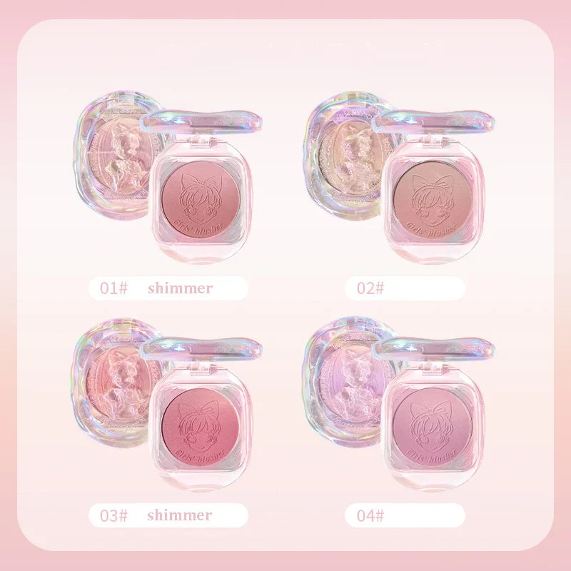 Girls' Gradual Powder Blusher Palette Crystal Shell Cosmetics Face Cheek Contour Blush Cream Makeup Rouge Tint Pink Peach Blush