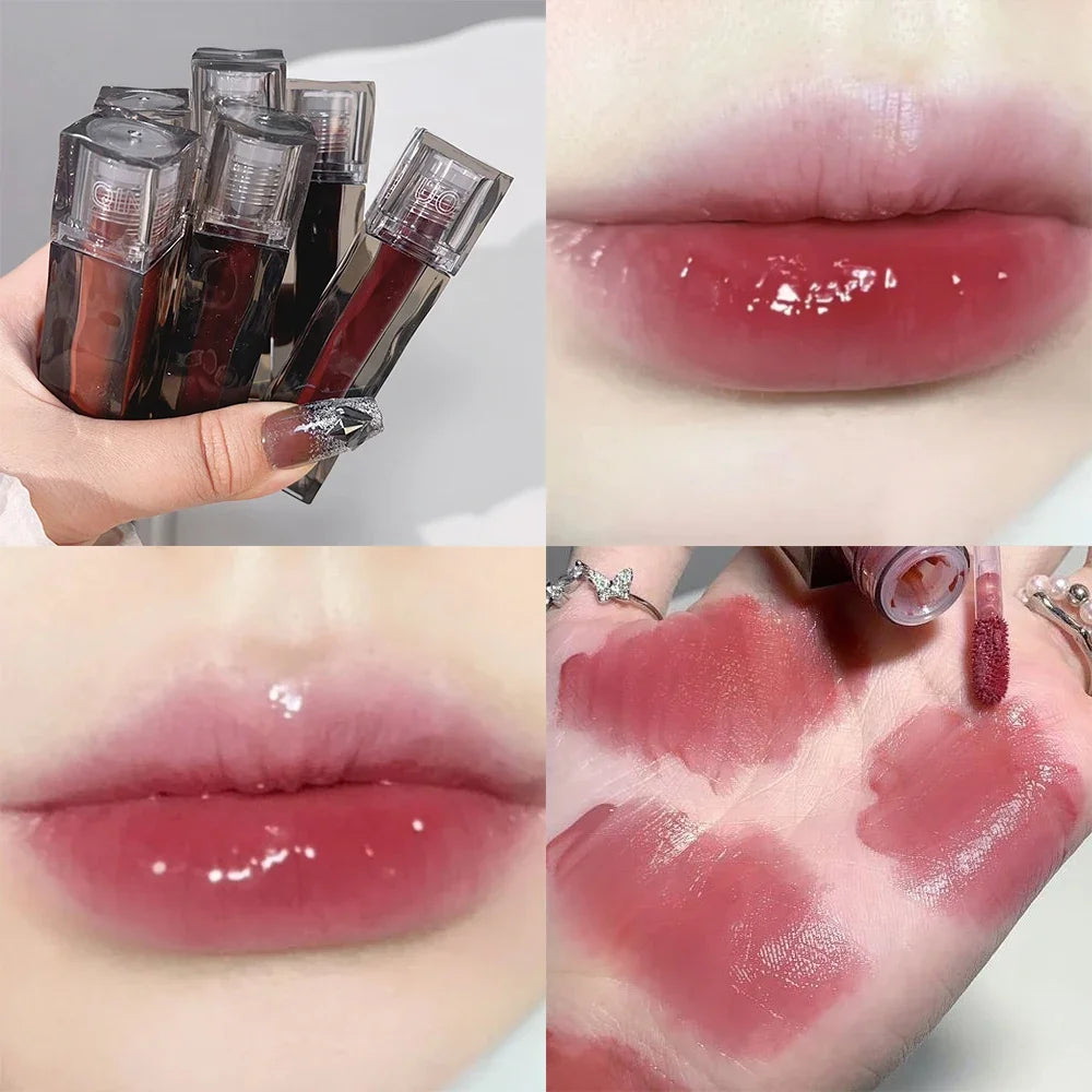 1PC Dark Red Mirror Water Light Lip Glaze Waterproof Lasting Moisturizing Non-stick Cups Liquid Lipstick Korean Makeup Cosmetics