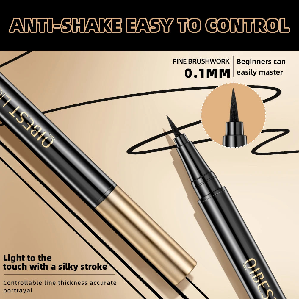 QIBEST Waterproof Black Eyeliner Long Lasting Quick Drying Easy To Color Liquid Eyeliner Non Smudging Smooth Eyeliner Pen Tools