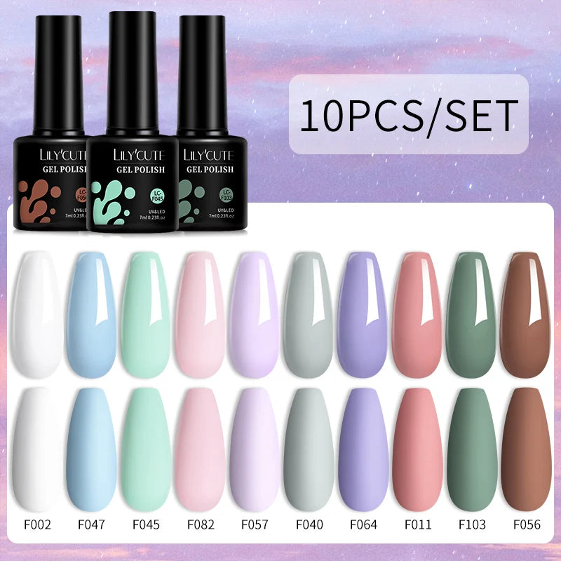 LILYCUTE 10PCS/Set Gel Nail Polish Brown Earth Coffee Color Series Gel Semi Permanent UV LED Gel Nail Art Soak Off Nail Gel Set