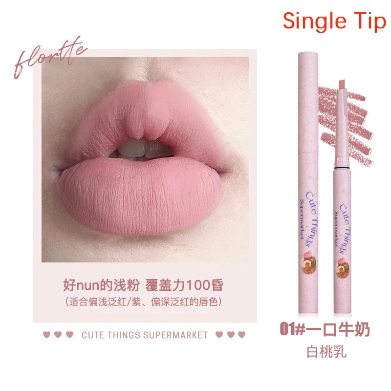 Flortte Waterproof Matte Lipliner Lip Pencil Double Ended Contour Tint Lipstick Lasting Non-stick Cup Moisturising Lips Makeup