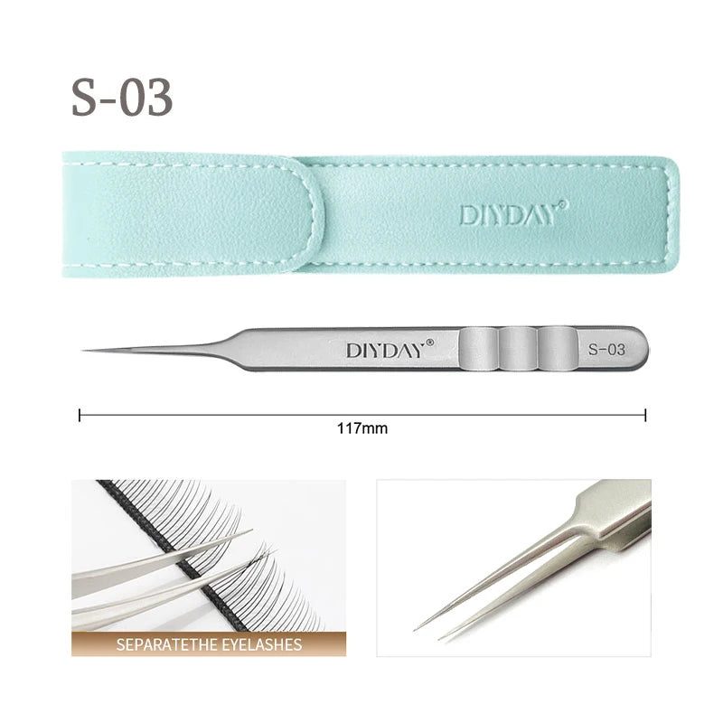 DIYDAY Eyelash Extension Tweezers Stainless Steel Eyebrow Precision Tweezers Fiber Tip Volume Isolation Lashes Extension Tweezer