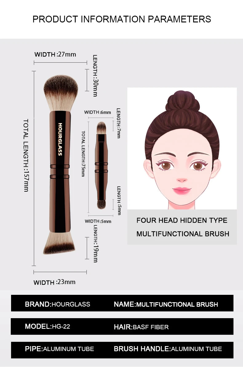 Hourglass four head multi-function hidden fun makeup brush powder+foundation make-up+concealer+eye shadow brush+portable box