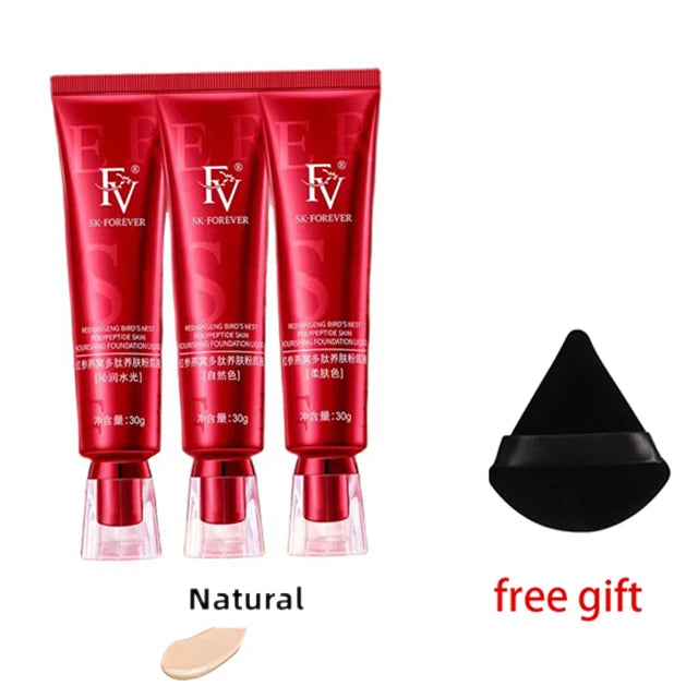 FV Foundation Precious Luxury Herbal Extracts Concealer Oil-control Waterprof Makeup Base Cream Free Gift triangular powder puff