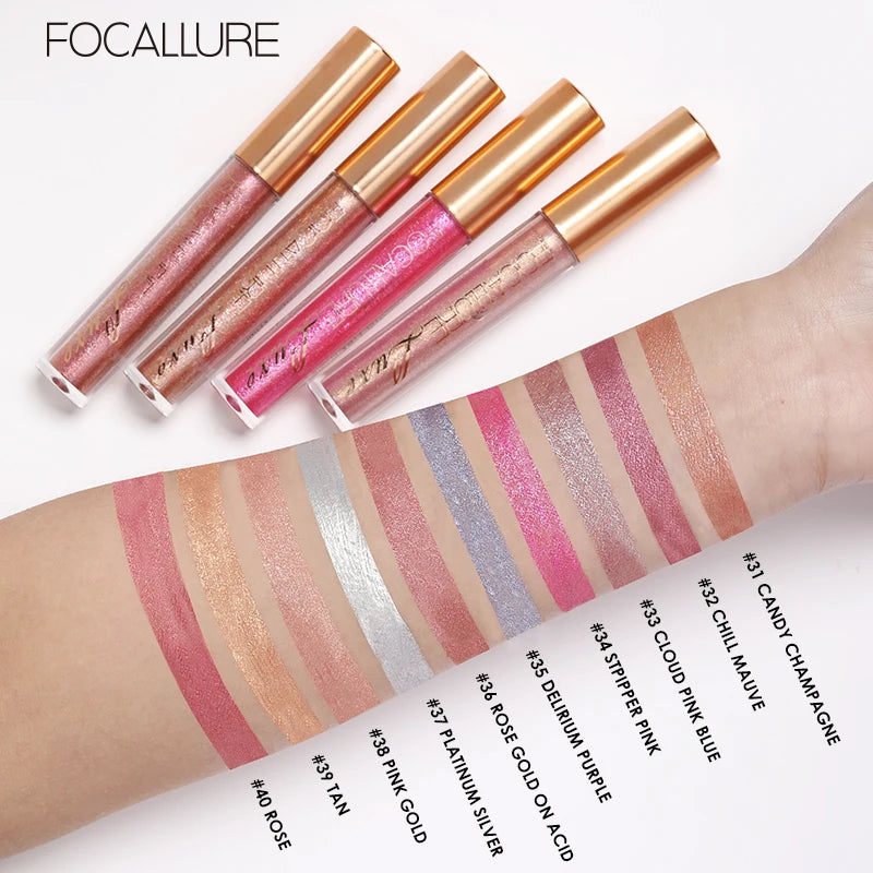 FOCALLURE Makeup Glitter Lip Gloss Waterproof Long-lasting Moisturize Luminous Liquid Lipstick Lips Makeup Women Cosmetics