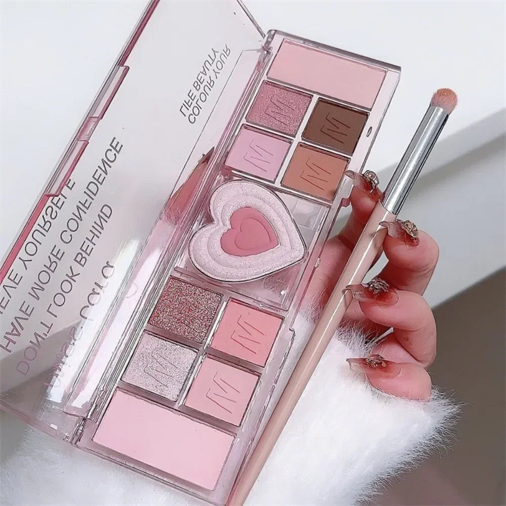 12Colors Love Heart Pink Eyeshadow Palette Natural Cool Tone Low Saturation Matte Eye Shadow Pallet Brown Korean Makeup Cosmetic