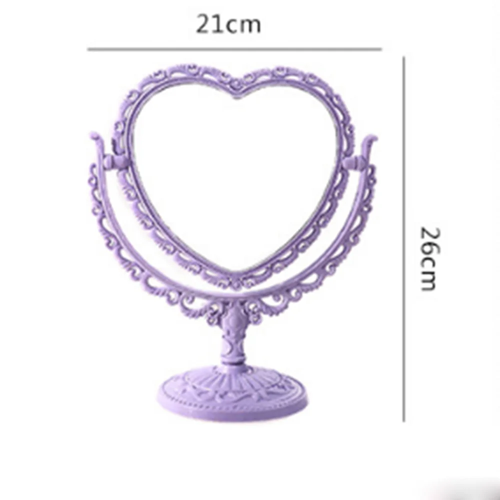 Desktop Makeup Mirror Heart Shape Vanity Portable Double-side Hand Cosmetic Compact for Women