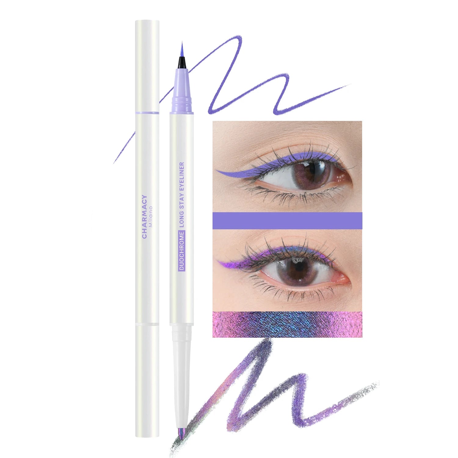 CHARMACY 2 in 1 Duochrome Eyeliner Gel Pencil Double Head Waterproof Eye Liner Long Lasting Cruelty-free Multichrome Eye Makeup