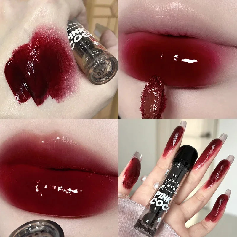 Mirror Glass Lip Tint Punk Dark Red Lip Inks Juice Lip Glaze Water Light Clear Lipstick Non Stick Cup Liquid Liptint Makeup