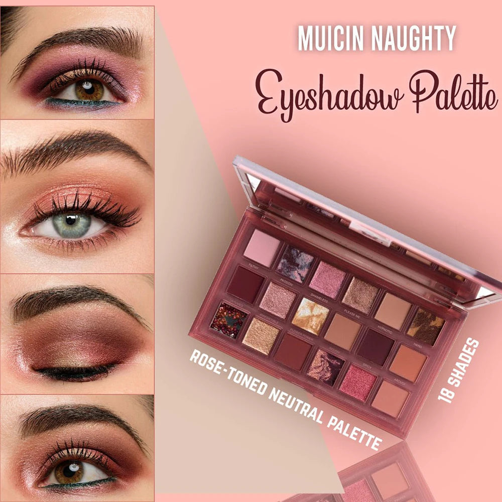 Huda Naughty Nudes Palette 18 Color Shimmer Matte Metallic Long Lasting Waterproof Pigment Makeup Eyeshadow Palette