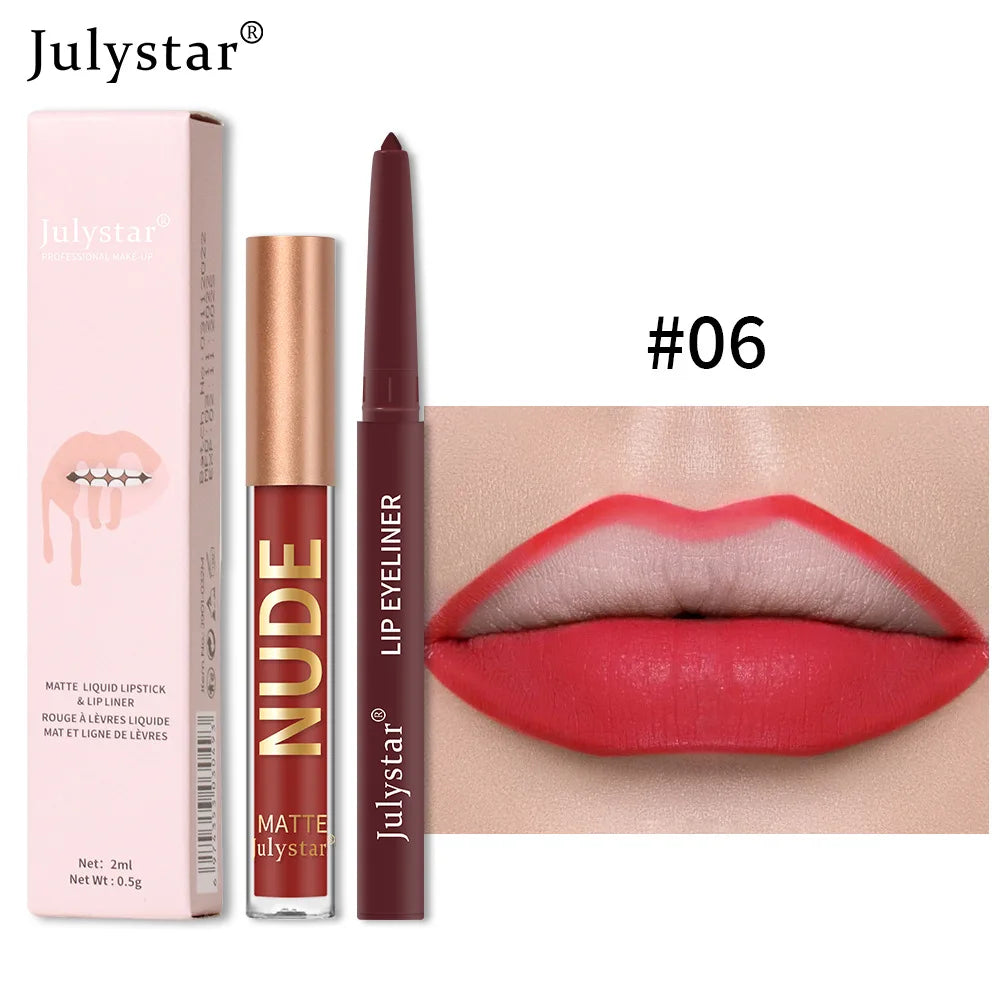 Matte Lip Liner Lip Gloss Set Long Lasting Waterproof Lipstick Tint Crayon Christmas Make Up Gifts Professional Makeup for Women