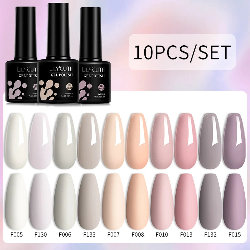 LILYCUTE 10PCS/Set Gel Nail Polish Brown Earth Coffee Color Series Gel Semi Permanent UV LED Gel Nail Art Soak Off Nail Gel Set