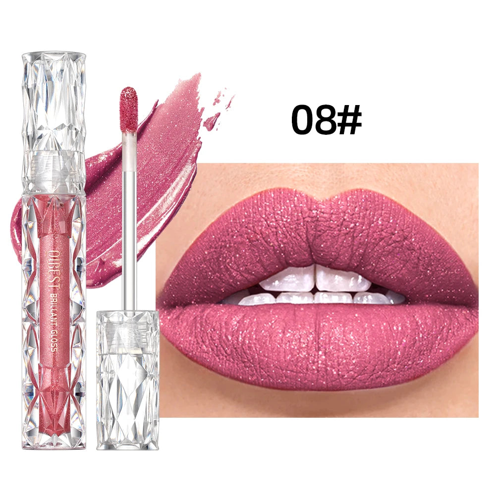 QIBEST 10 Colors Matte Shiny Glitter Liquid Lipstick Shiny Lip Gloss Diamond Waterproof Long Lasting Lipgloss Women Lips Makeup