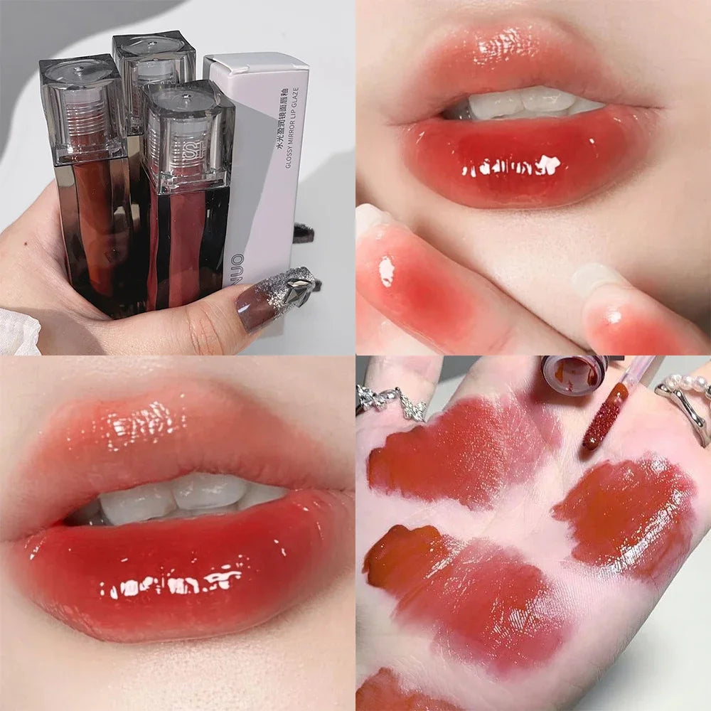 1PC Dark Red Mirror Water Light Lip Glaze Waterproof Lasting Moisturizing Non-stick Cups Liquid Lipstick Korean Makeup Cosmetics