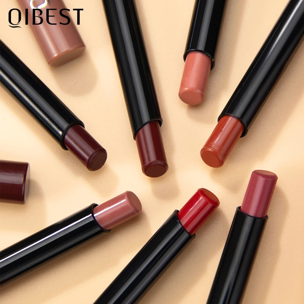 QIBEST New Velvet Matte Lipstick Long Lasting Waterproof Lipstick Non-Stick Cup Lip Stain Tint Cosmetics Lip Pencil Liner Makeup