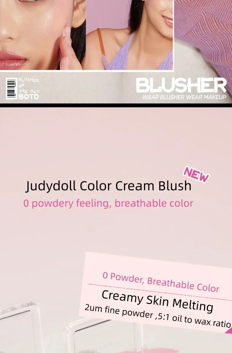 Judydoll Monochrome Blush Portable Silky Cream Multipurpose Blusher Eyeshadow Nude Natural Brighten Skin Tone Makeup Cosmetics