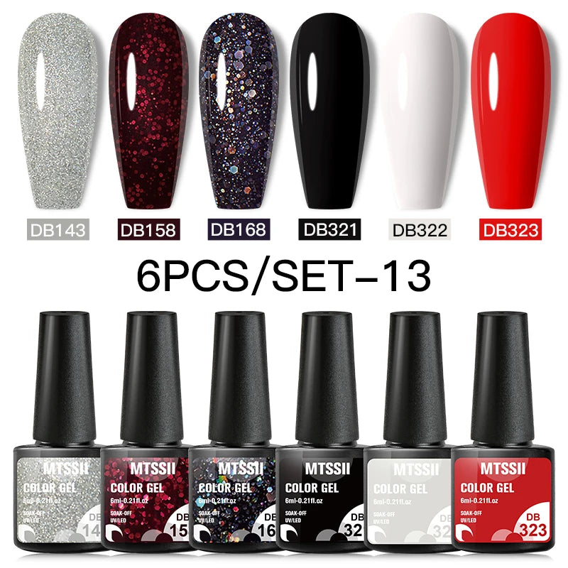 6Pcs Red Series Gel Nail Polish Set Winter Colors Semi Permanent Varnish Soak Off UV LED Gel Nail Art Manicure Base Top Coat Kit