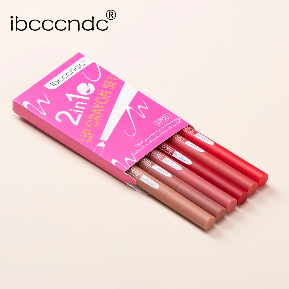 6color/Set Matte Lip  Crayon Moisturizing Lip Liner Built-In Sharpener Lipliner Pencil 2 In 1 Lip Liner And Lipstick Pen