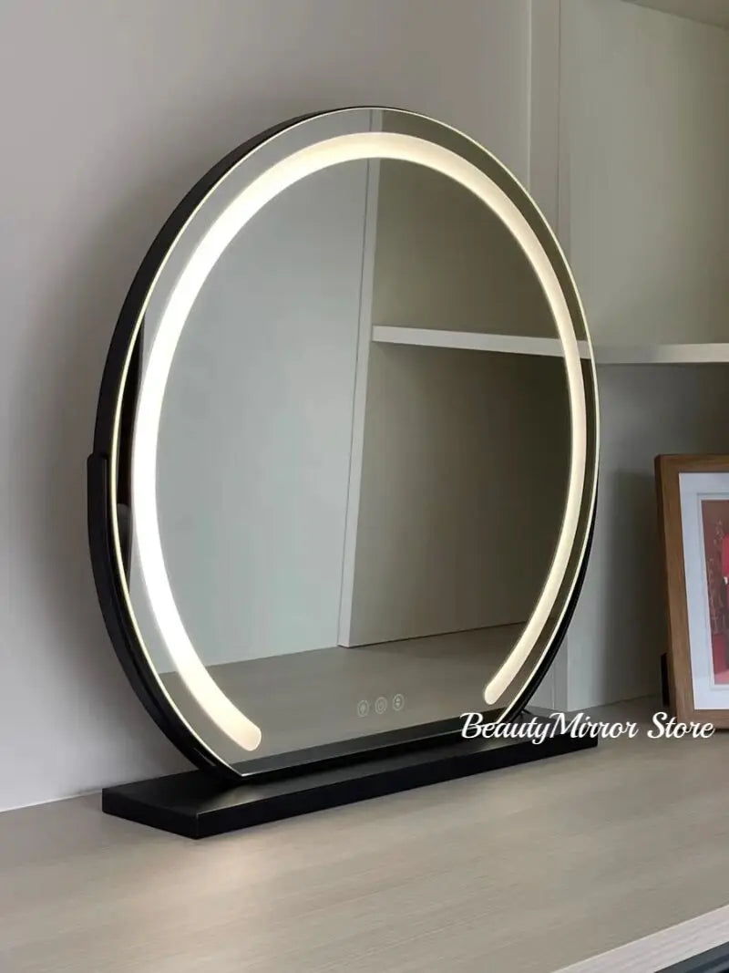 Vanity Mirror with Lights LED Round Makeup Mirror for Bedroom with 15X Magnification Smart Touch Dimmable 3 Modes 360° Rotation