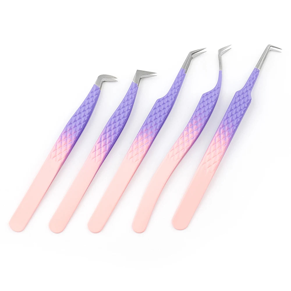 New Eyelash Extension Fiber Tip Tweezers Purple Gradient Stainless Steel Professional High Precision Tweezer for Volume Fans