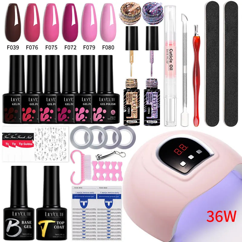 Manicure Set 32Colors Gel Nail Polish Set With UV LED Lamp Dryer Nail Art Vernis Semi Permanent UV Gel Set Nail Supplies Kit