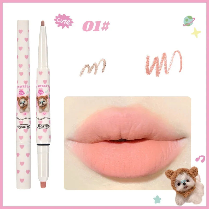 Flortte Waterproof Matte Lipliner Lip Pencil Double Ended Contour Tint Lipstick Lasting Non-stick Cup Moisturising Lips Makeup